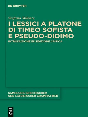 cover image of I lessici a Platone di Timeo Sofista e Pseudo-Didimo